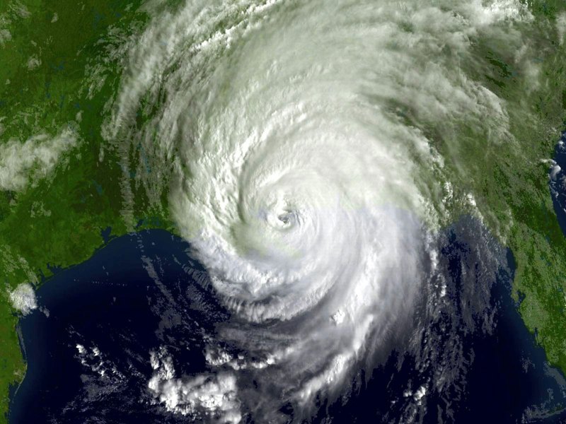 A radar view of a massive hurricane system making landfall over the Mississippi coast