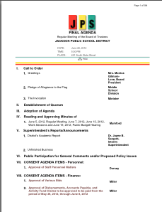 JPS Budget Meeting Agenda