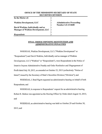 Watkins Final Order – SoS