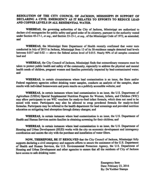 City Civil Emergency Resolution: Lead