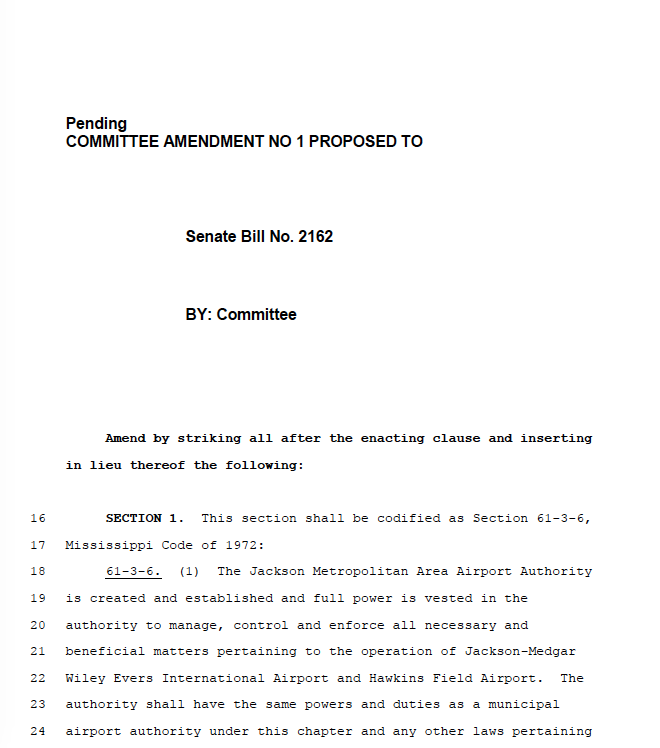 House Committee Amended Jackson Airport Bill