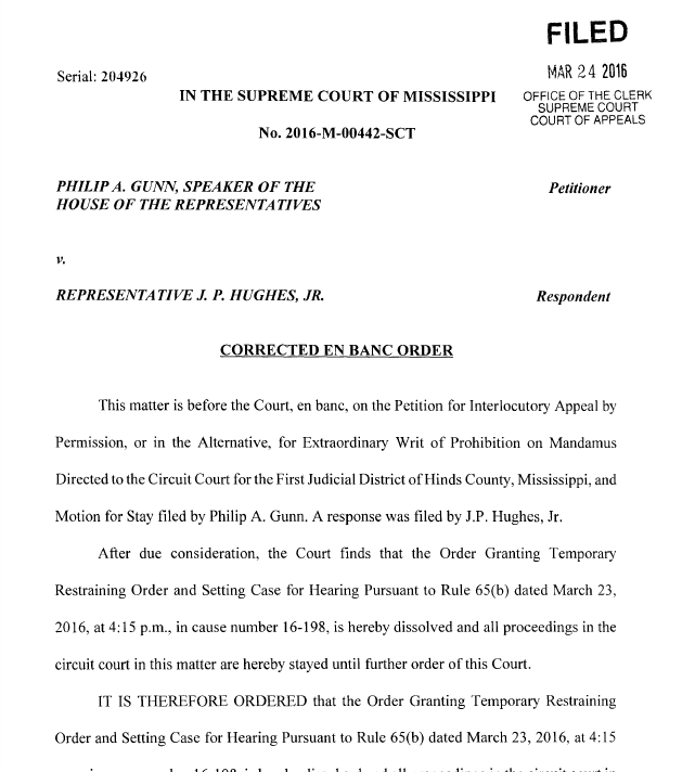 Supreme Court Order on Hughes/Gunn Restraining Order