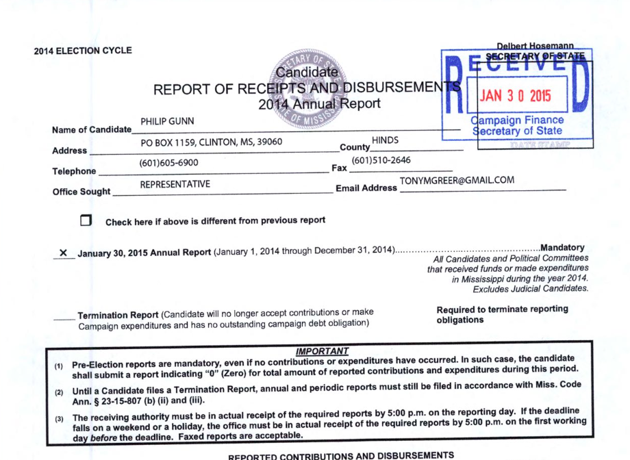 Philip Gunn 2015 Campaign Finance Reports