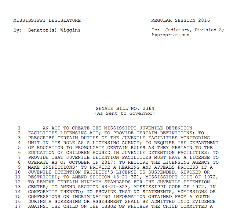 MS Juvenile Detention Facilities Licensing Act