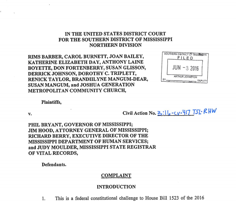 MS Center for Justice HB1523 Lawsuit