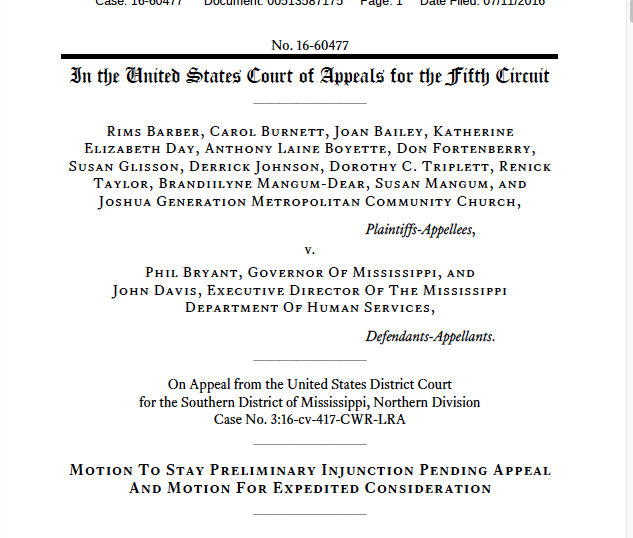 Bryant, Davis 5th Circuit Appeal Motion to Stay