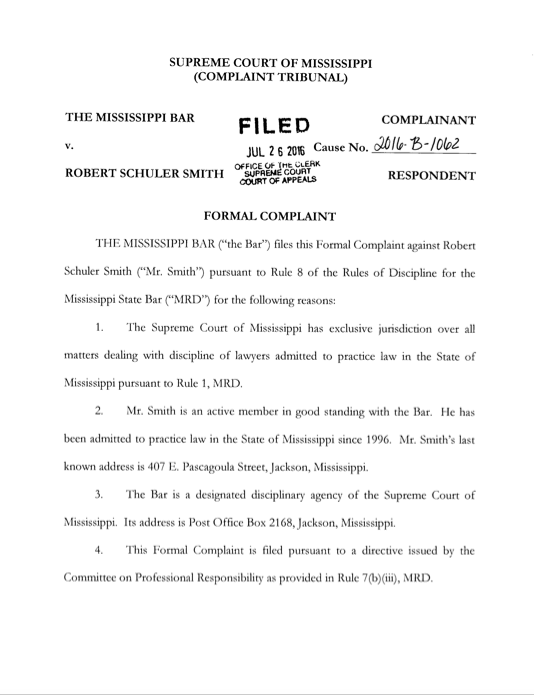 MS Bar Formal Complaint Against Hinds DA Smith