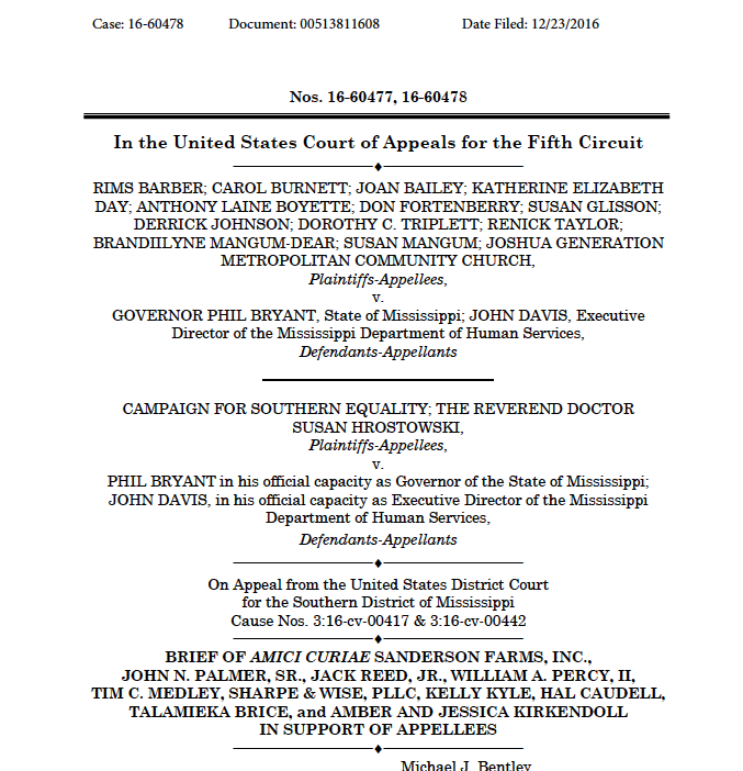Sanderson Farms et al Amicus Brief (HB1523 5th Circuit)