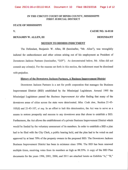 Motion to Dismiss Ben Allen’s Indictment