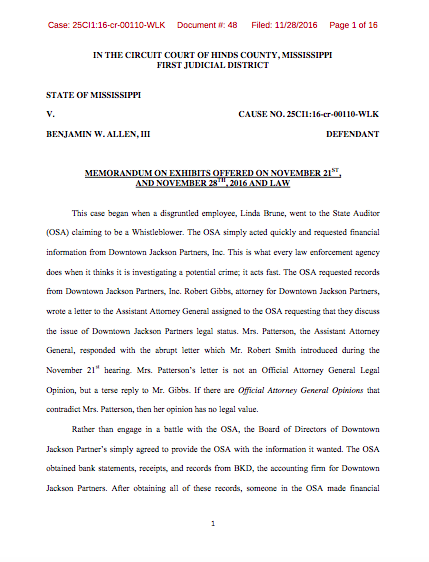 Coxwell’s Memo to Court