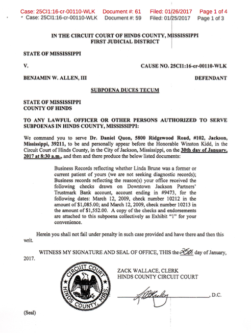 Subpoena of Dr. Daniel Quon