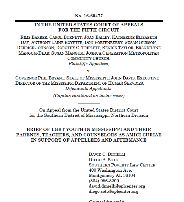 LGBT Youth Amicus Brief (Jan. 2017, 5th Circuit)