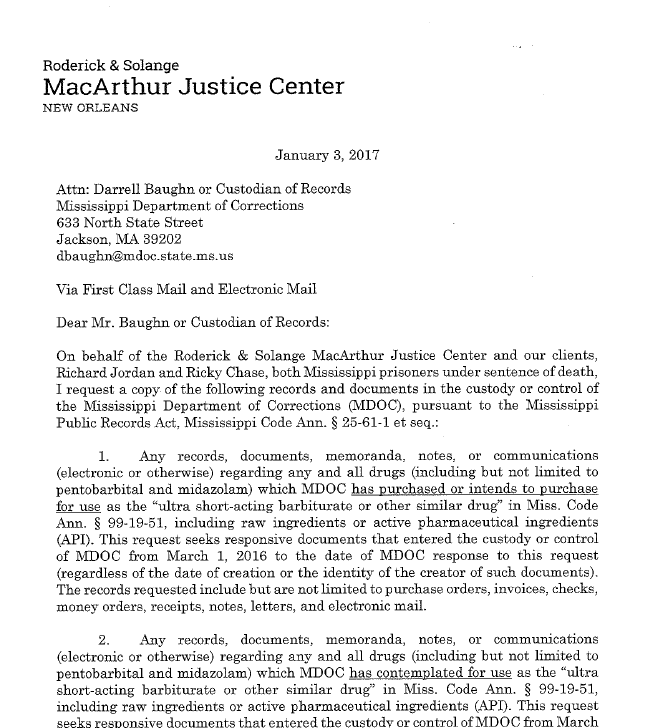 MacArthur Justice Center MDOC Public Records Request