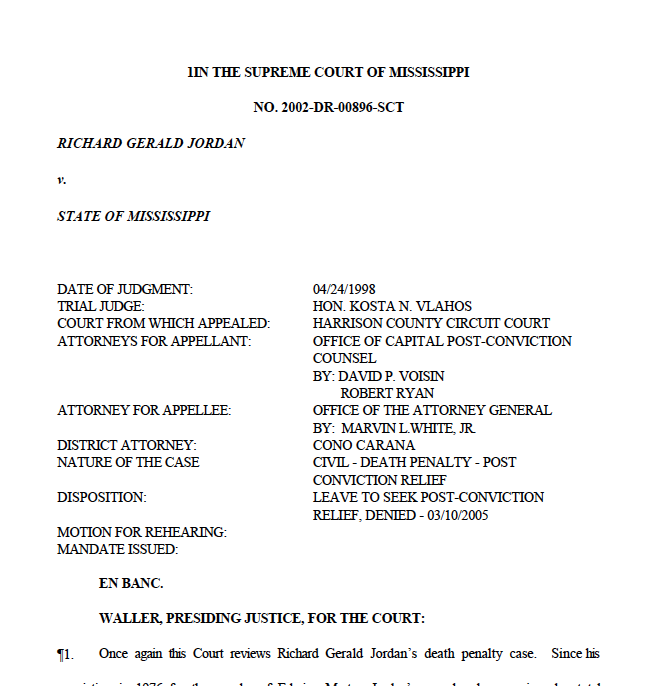 Jordan v. Mississippi (2005 MS Supreme Court Opinion)