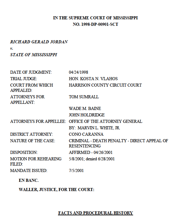 Jordan v. Mississippi (2001 MS Supreme Court Opinion)