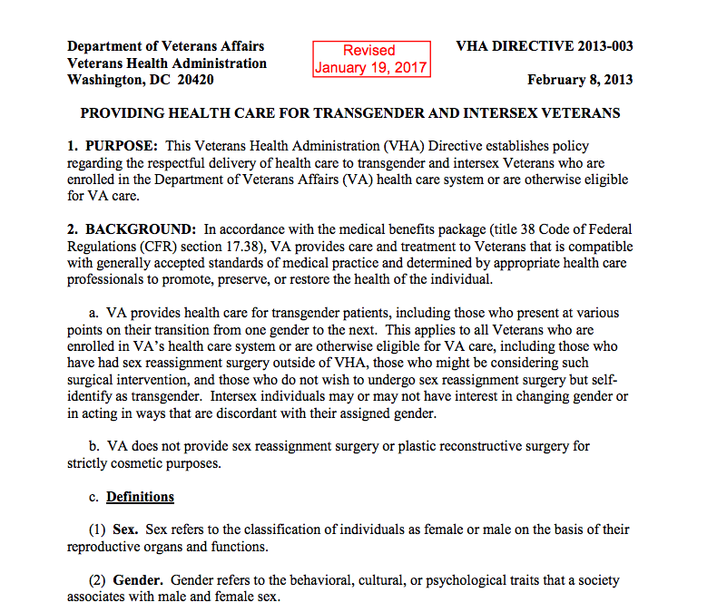 VA LGBT Directive (Effective 2013, via va.gov)