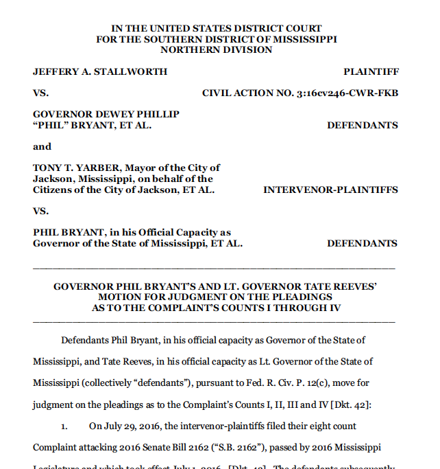 City of Jackson et al v. Bryant et al (Bryant, Reeves Motion for Ruling on Counts 1-4)