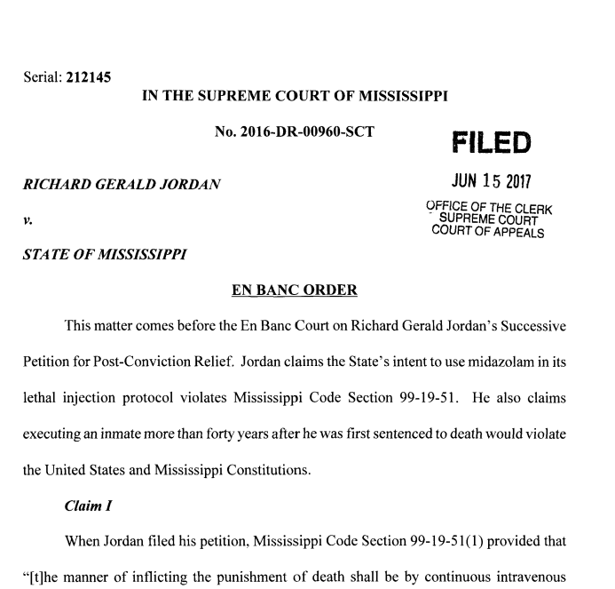 Jordan v. Mississippi (June 2017 En Banc Order)