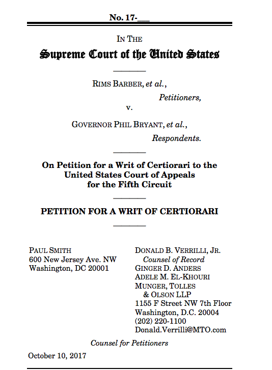Barber v. Bryant Petition to Supreme Court (Oct. 2017)