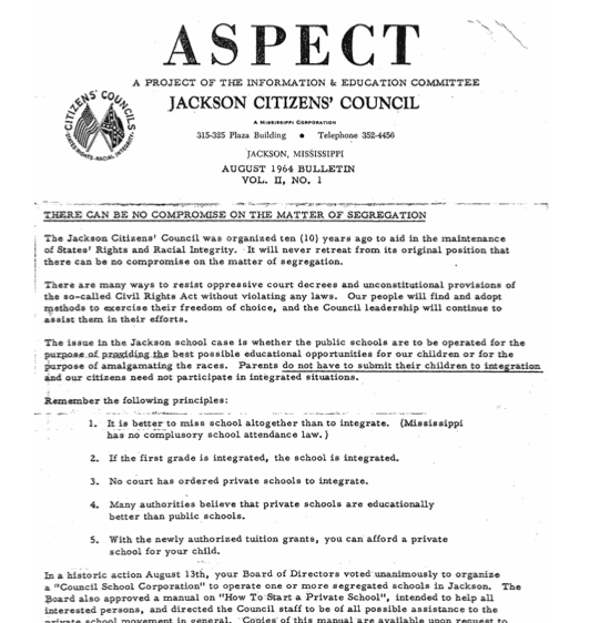 Aspect, Jackson Citizens’ Council Bulletin Aug. 1964