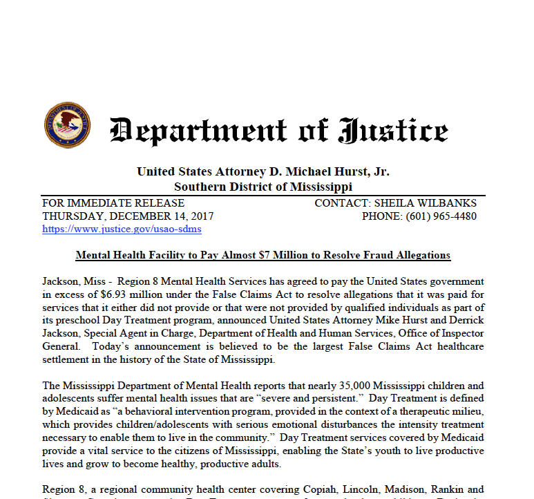 DOJ Region 8 Press Release