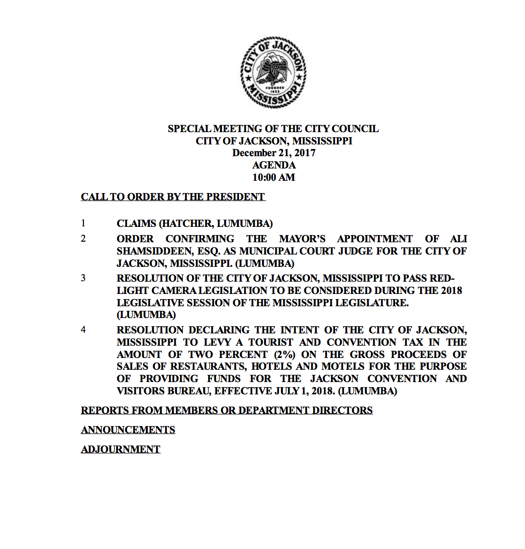December 21, City Council Special Agenda Packet