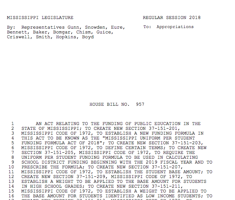 Mississippi UPS Funding Formula (HB 957)