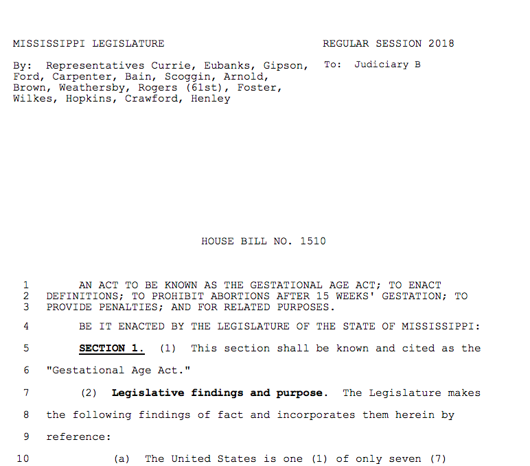 House Bill 1510 (Gestational Age Act)
