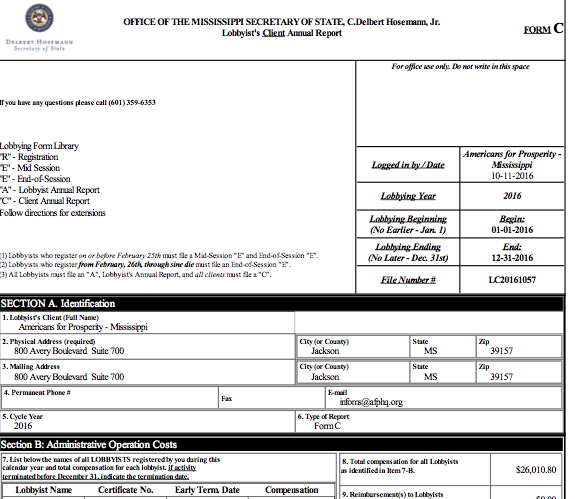 Americans for Prosperity Lobbyist’s Client Reports