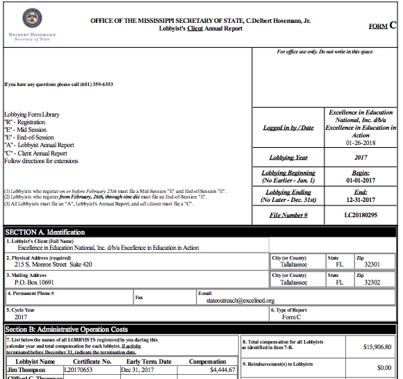 Excel in Ed Lobbyist’s Clients Reports