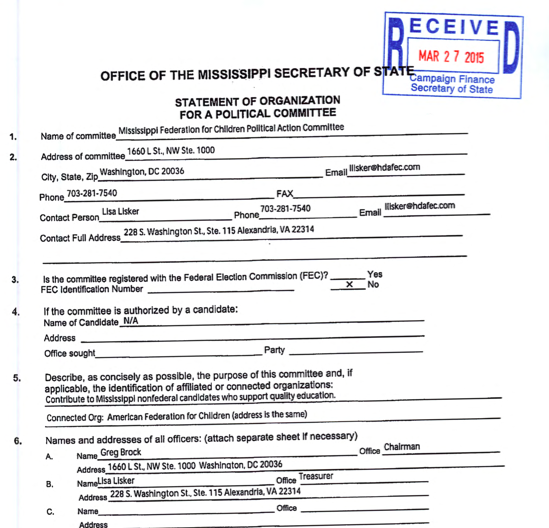 MS Federation for Children PAC Campaign Finance Reports