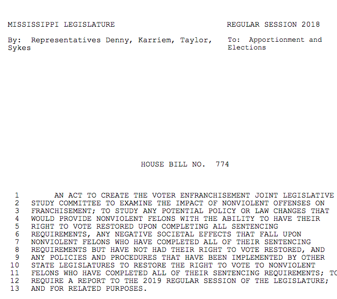 Enfranchisement Study Committee Bill (HB 774)