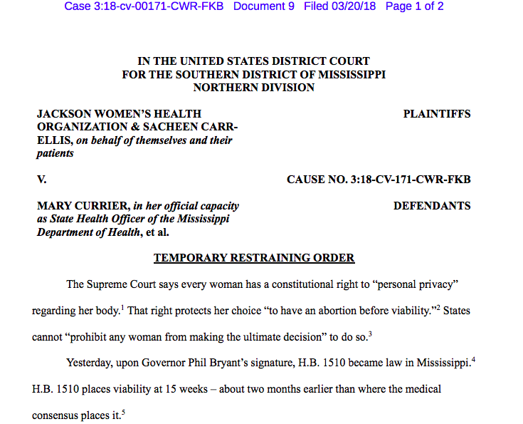 JWHO v. Currier (Order Granting Temp. Restraining Order)