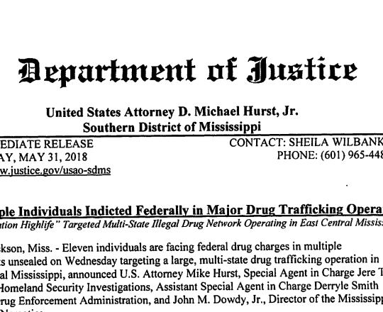 Department of Justice Operation High Life Document