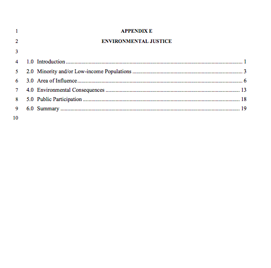 ‘One Lake’ EIS Appendix E: Environmental Justice