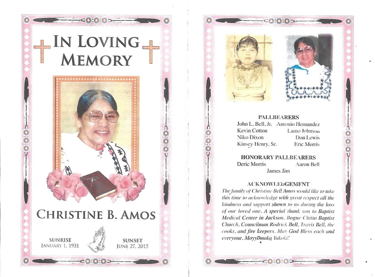 Christine B. Amos - Chowtaw funeral program - Mississippi Free Press