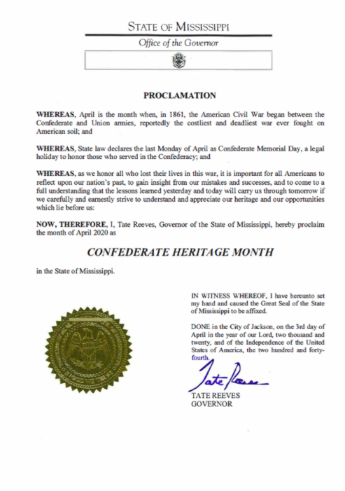 2020 Confederate Heritage Month Proclamation