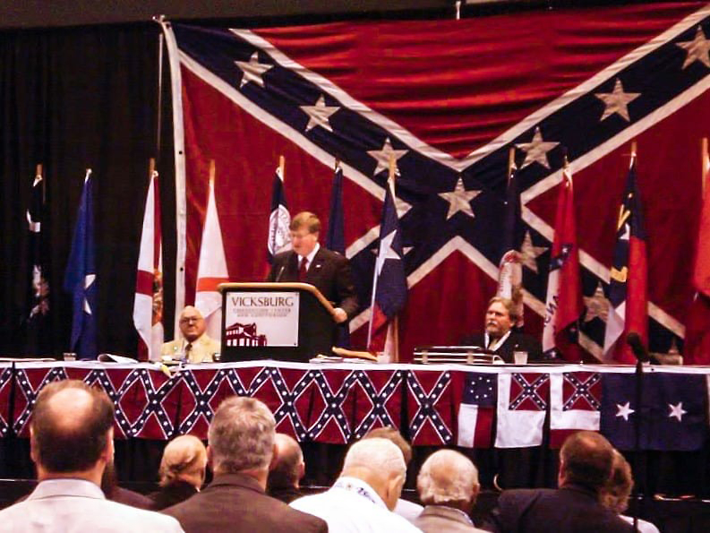 Mississippi Gov. Tate Reeves speaks to the Sons of Confederate Veterans in Vicksburg