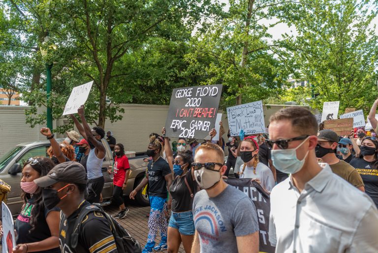 Thousands of protesters took to Jackson, Miss., streets on Saturday, June 6, to affirm that black lives matter—a movement that George Floyd’s death at the knee of a police officer in Minneapolis nearly two weeks before inspired. Photo by Ken Gordon.