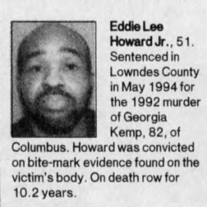 A Clarion-Ledger newspaper clipping of Eddie Lee Howard in 2004, already on death row at Parchman prison for 10 years.