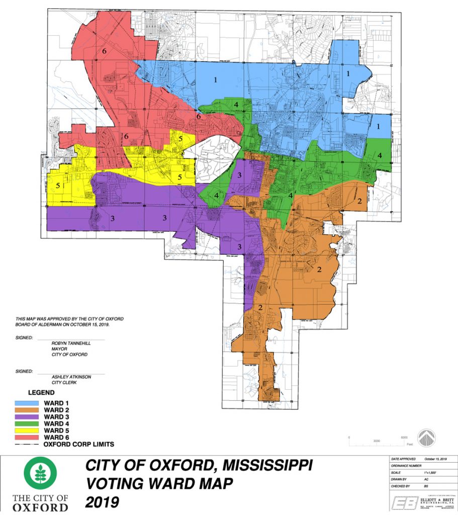 Voting ward map of Oxford, Mississippi