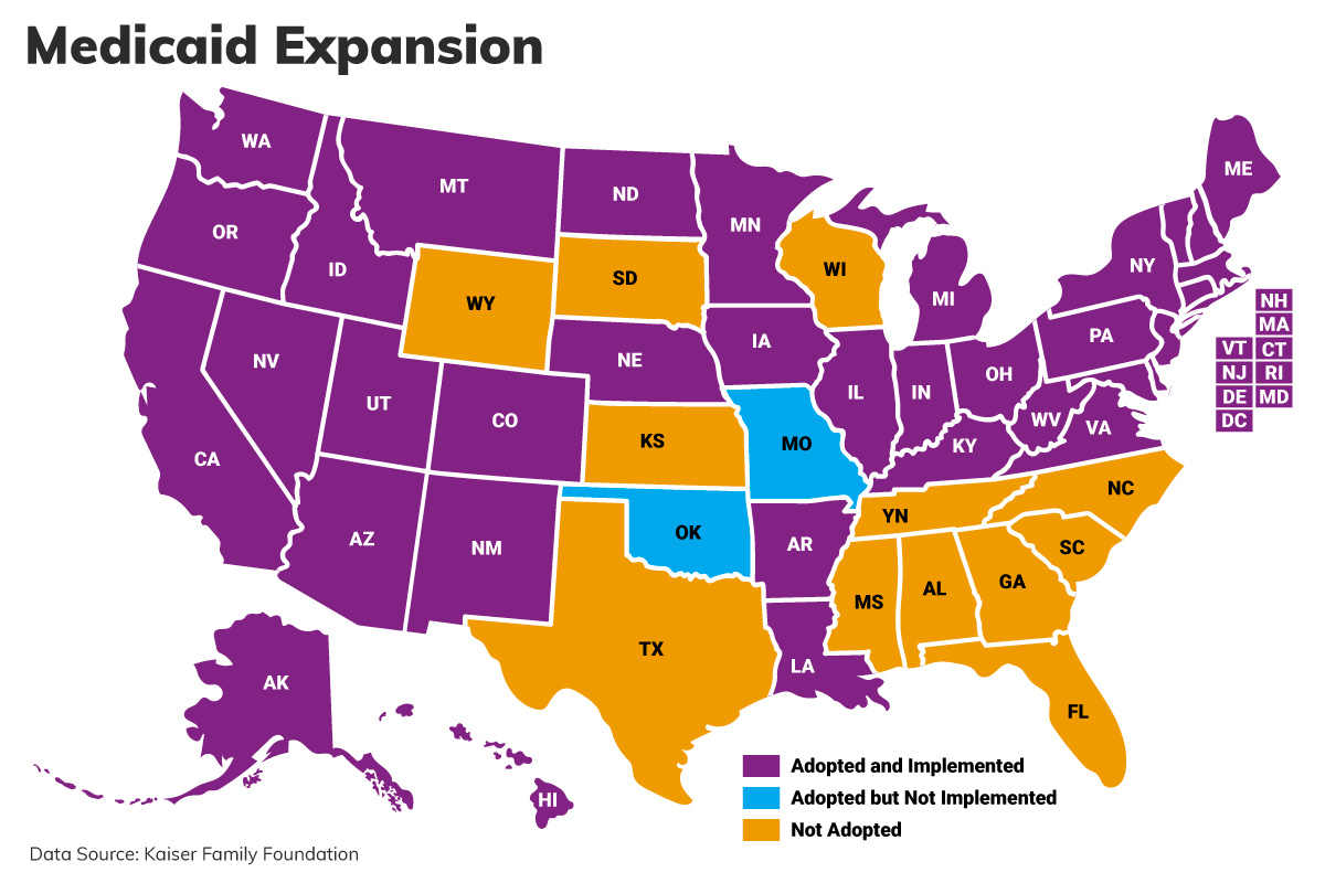 United States Medicaid Expansion Map (Mississippi Leadership crisis)
