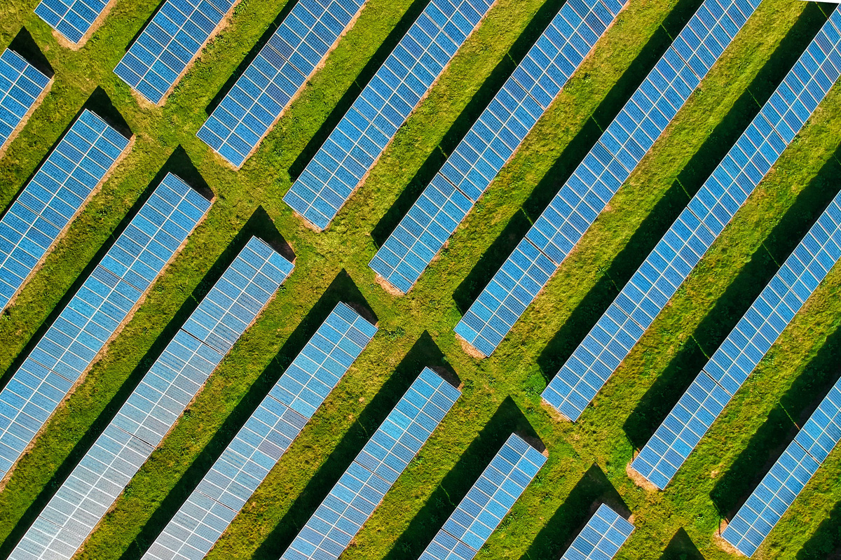 Aerial view of a solar farm