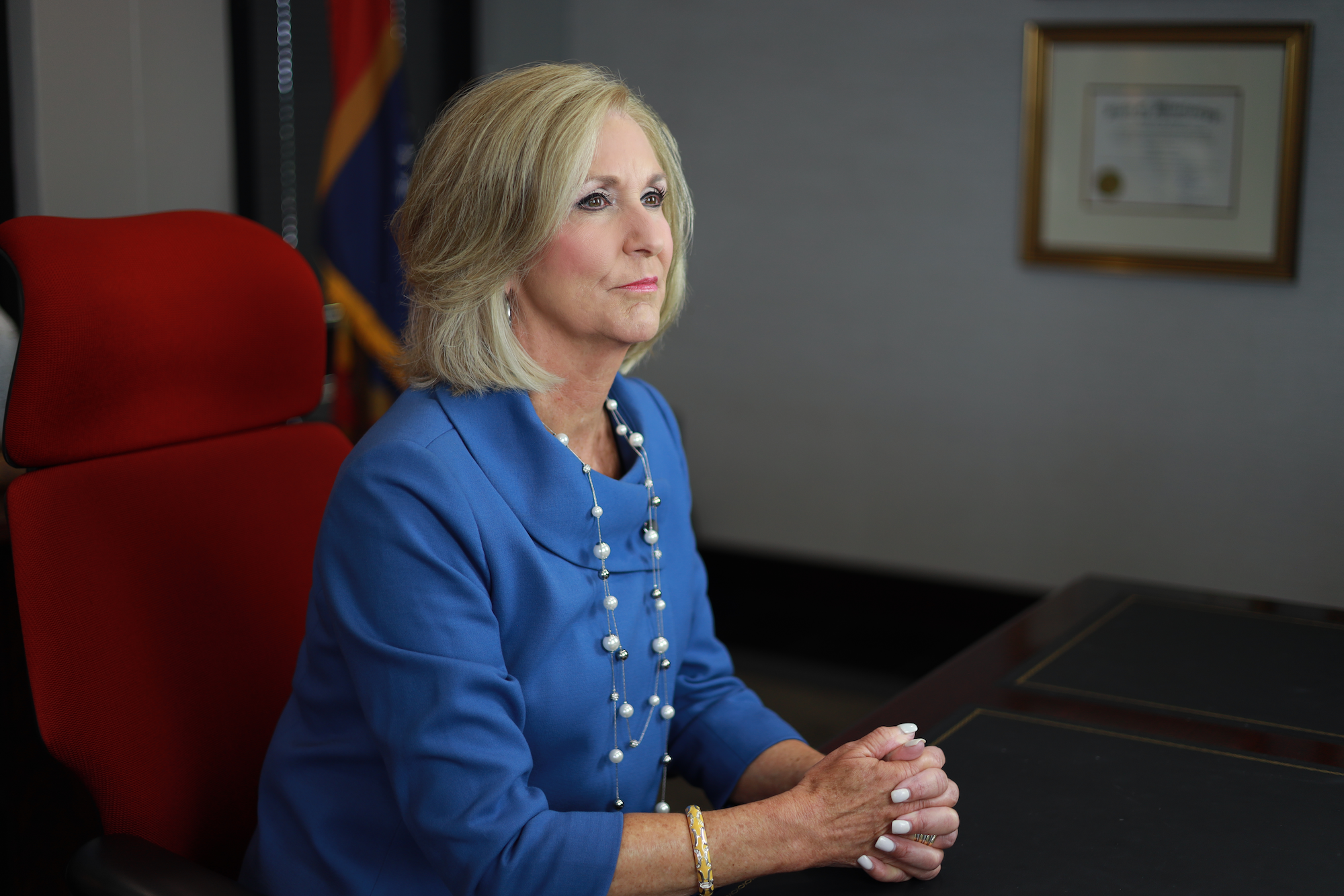 Mississippi Attorney General Lynn Fitch sits at her desk