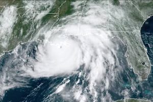 Hurricane Ida satellite view at the point of landfall