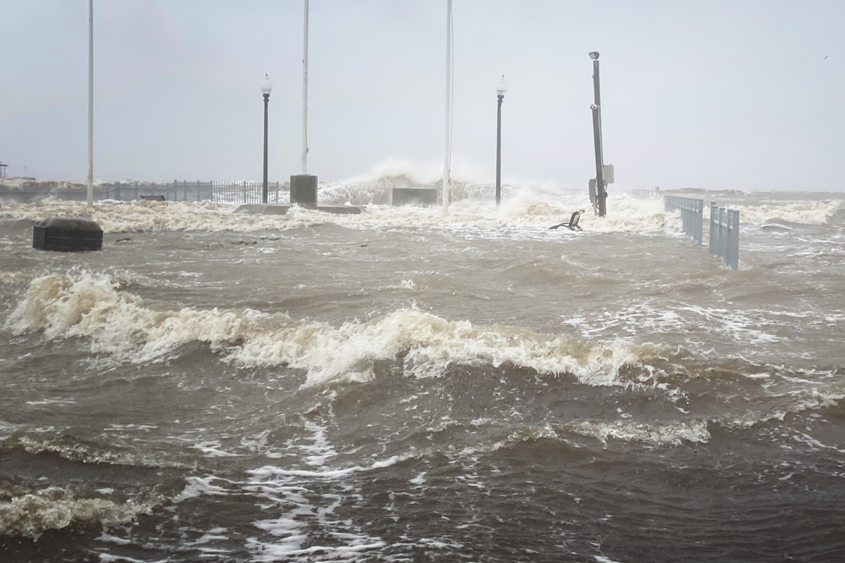 The City of Waveland takes on serious storm surge covering all of the beach road
