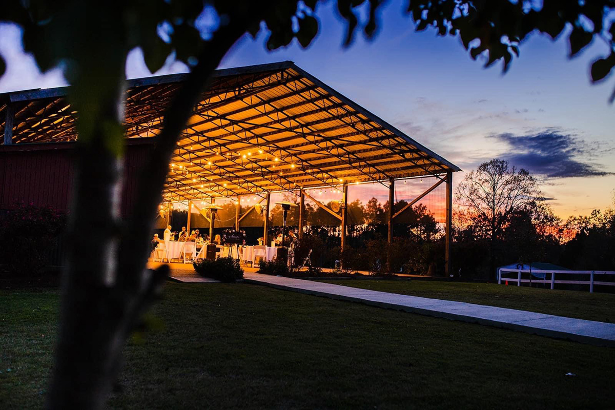 The open air Main Pavilion at Foxfire Ranch is the central gathering space for events