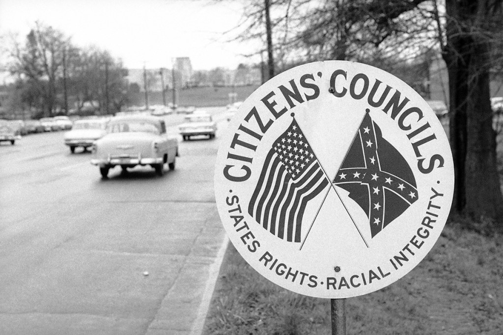 The influence and prestige of the Citizens' Council in Mississippi has slipped badly in the last year. Once supported by state funds it now gets nothing from the state. Racist groups within the state are now having trouble mustering members. This Citizens' Council sign is across the street from the University Medical Center in Jackson, Mississippi, March 22, 1965. (AP Photo/Jack Thornell)