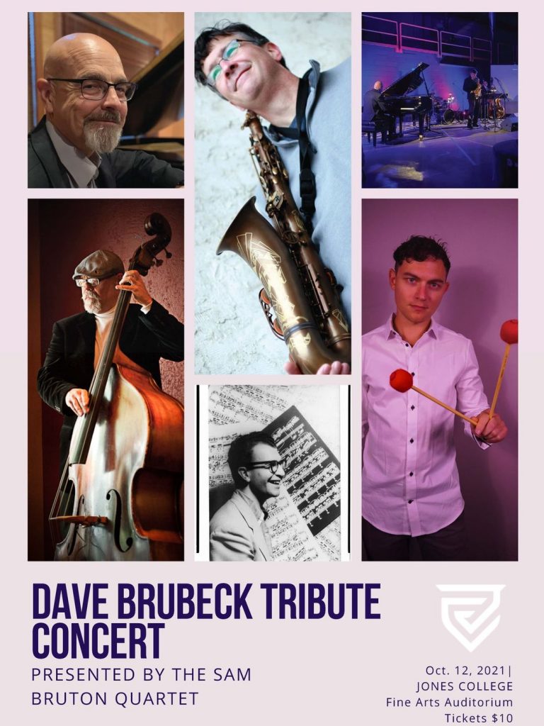 A flier for Dave Brubeck Tribute Concert presented by the Sam Bruton Quartet