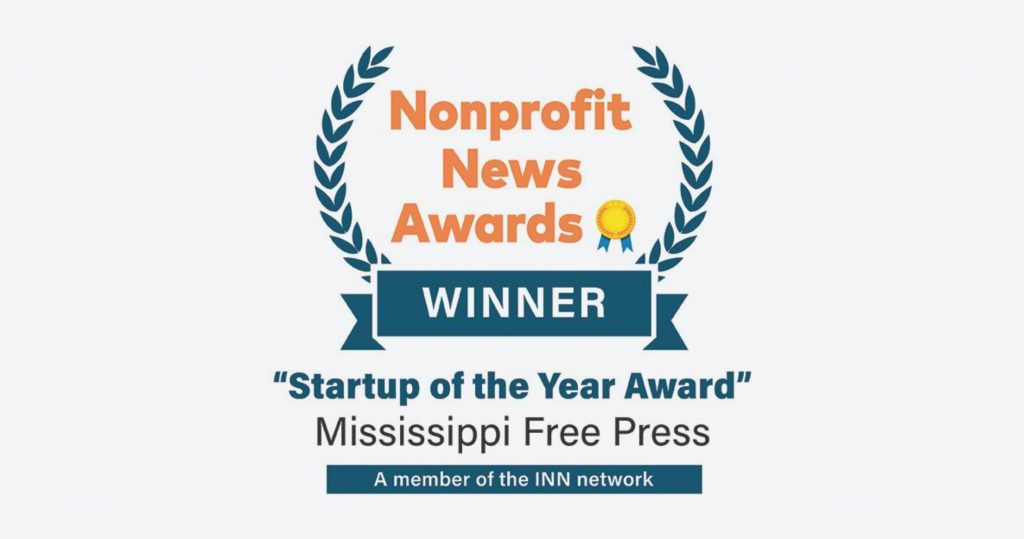 graphic announcing Mississippi Free Press as "Startup of the Year"